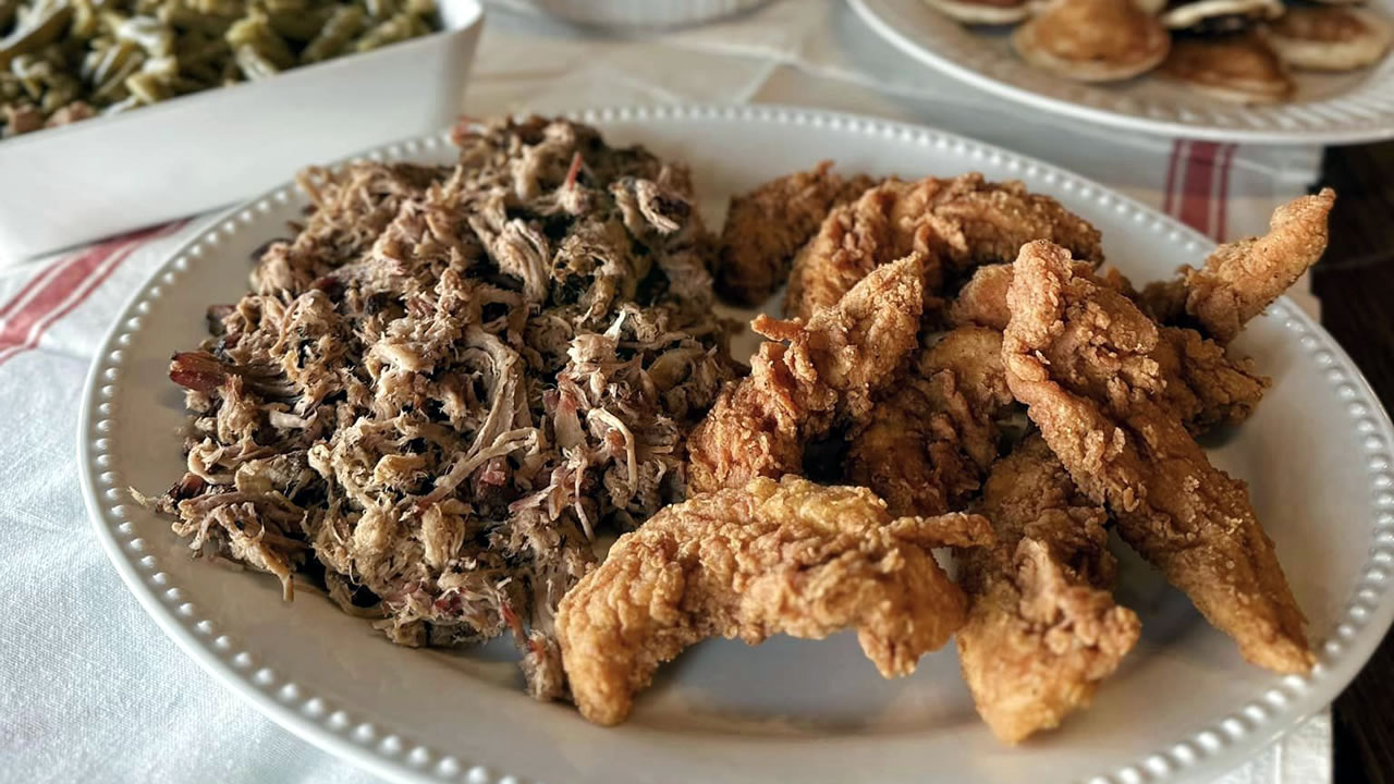 Pulled Pork and Fried Chicken Tenders at Puckett's Downtown Nashville